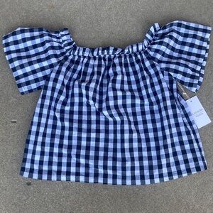 Women’s Cavalini Buffalo Plaid Off the Shoulder Top Size L New With Tag